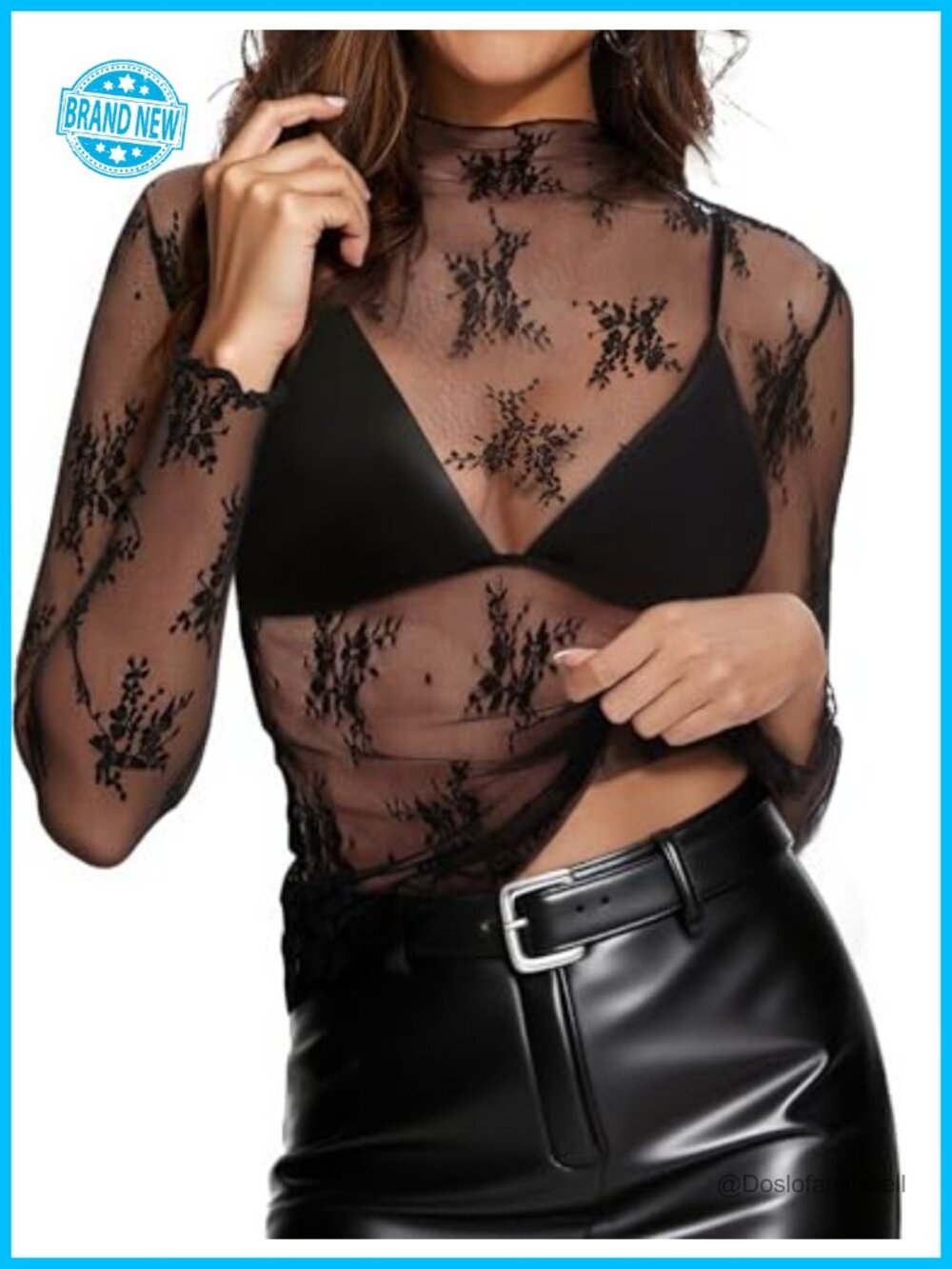 Lace Mesh Long Sleeve Sheer Blouse Floral Layering Top
